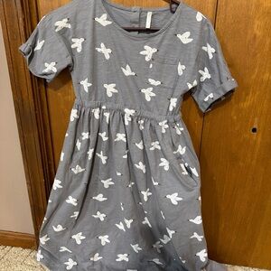 Rylee + Cru Charcoal Dress with Ivory Bird Design